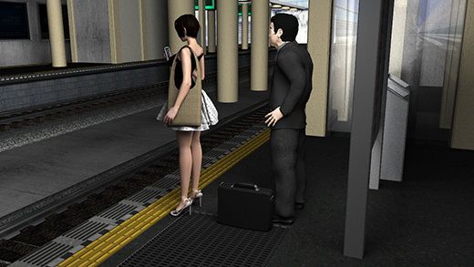 （第三者・犯人・戦利品の三点セット:PVノーパン編）ガラガラの駅で超ミニスカートの女子大生（？）の真後ろに陣取って地面にカバンを置いた怪しいオヤジを見ていたら、絶対に盗撮している_3
