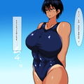 km 競泳水着を着た後輩地味子水泳部員