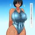 ly 競泳水着を着たボーイッシュ褐色娘