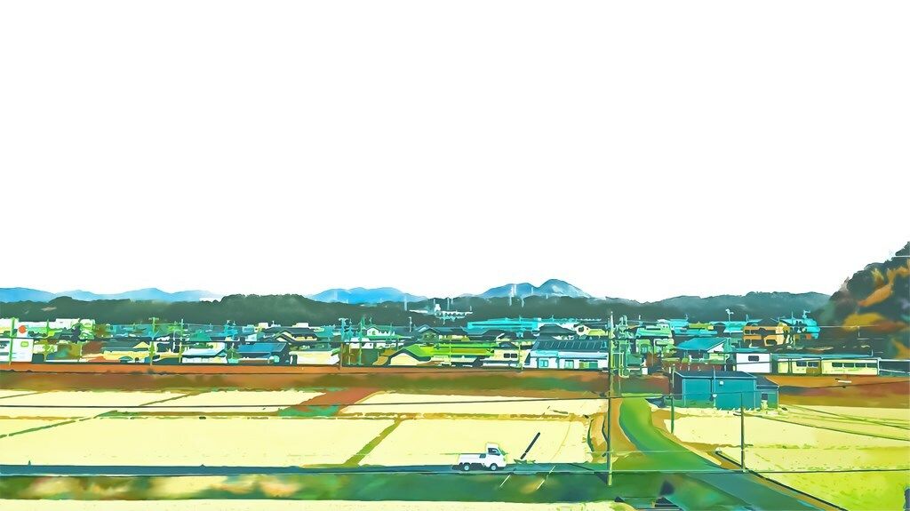 田畑と農村【背景素材（夕方差分＋空くり抜きセット）】 画像2