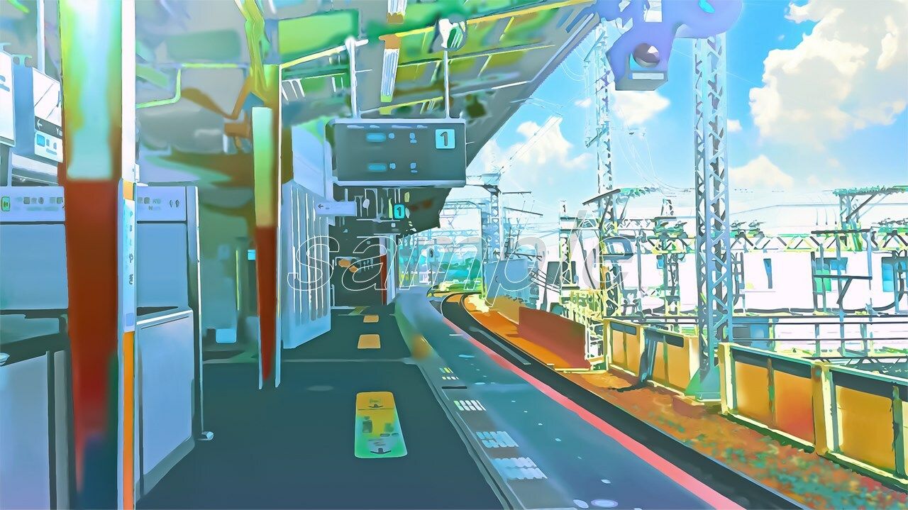 駅のホーム【背景素材(夕方差分+空くり抜きセット)】 画像1