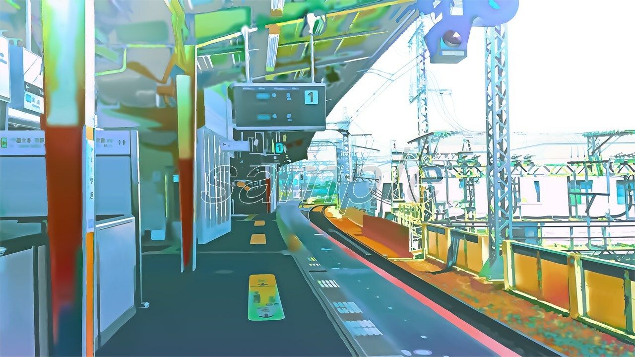 駅のホーム【背景素材(夕方差分+空くり抜きセット)】 画像2