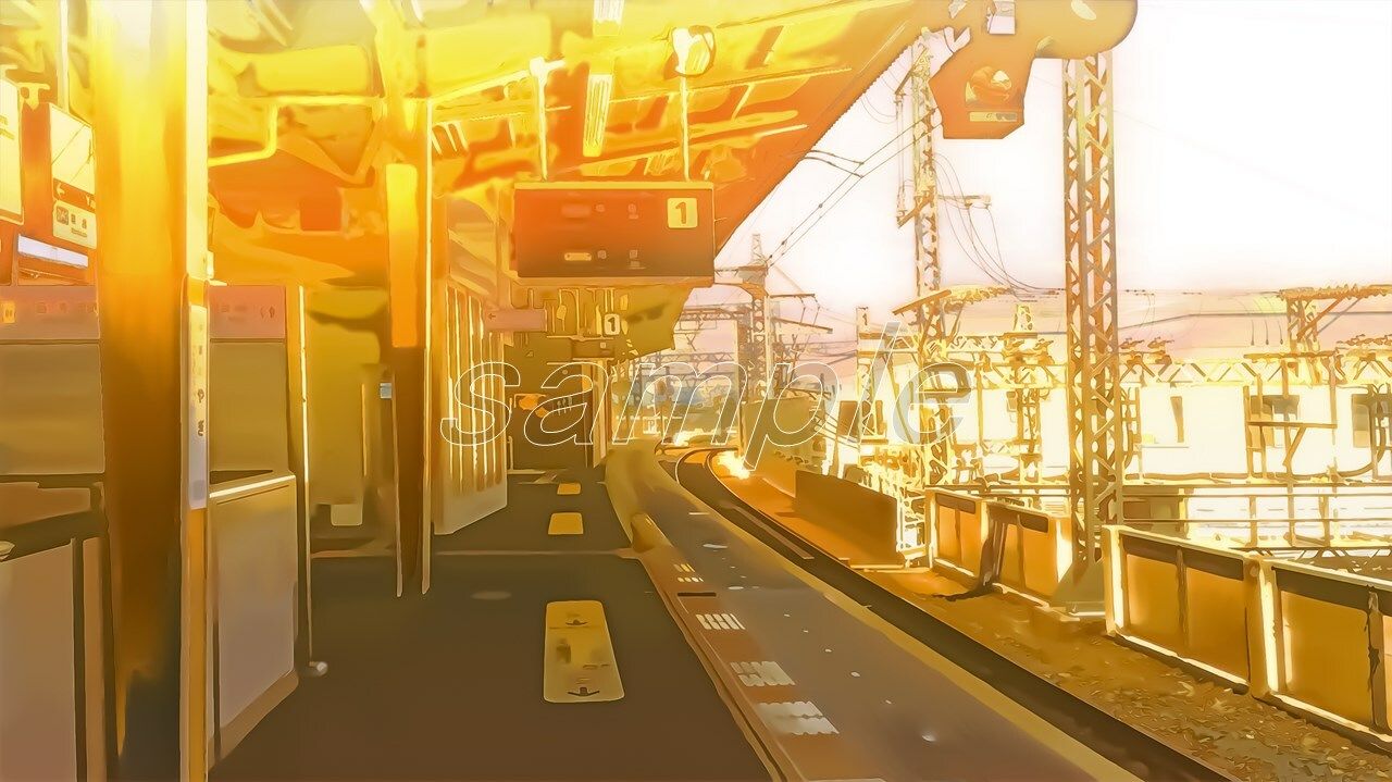 駅のホーム【背景素材(夕方差分+空くり抜きセット)】 画像3