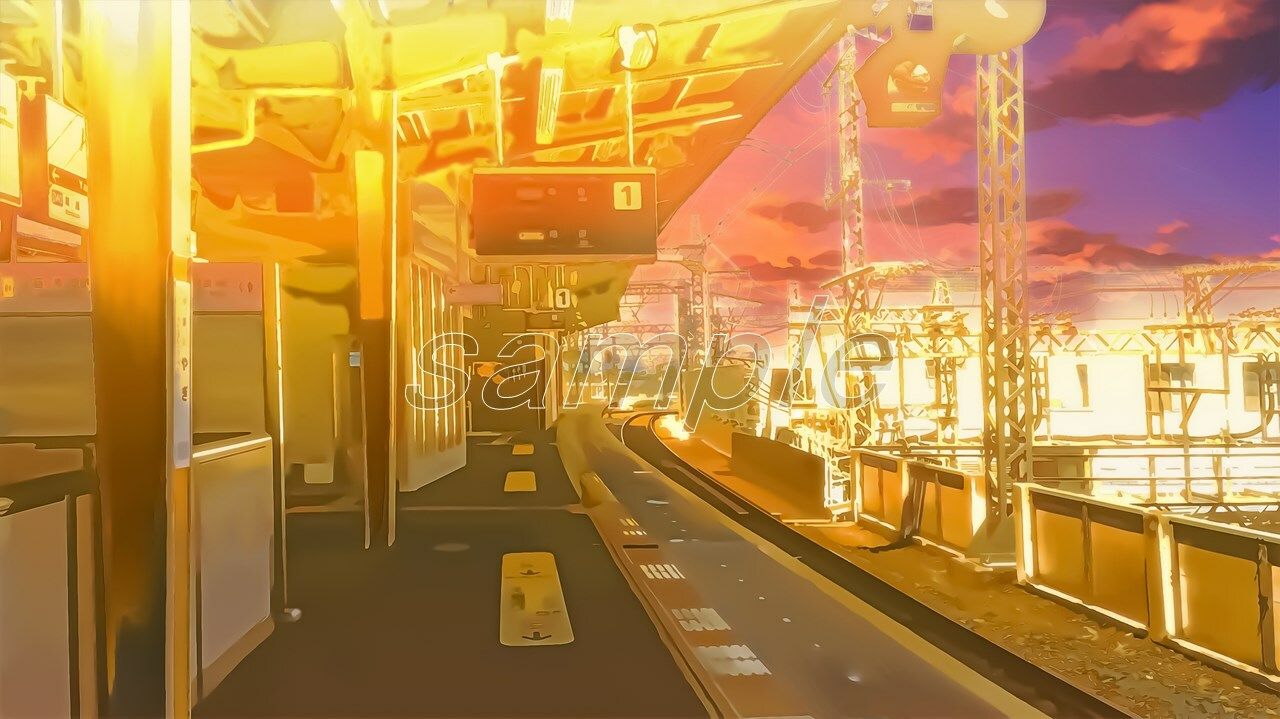 駅のホーム【背景素材(夕方差分+空くり抜きセット)】 画像4