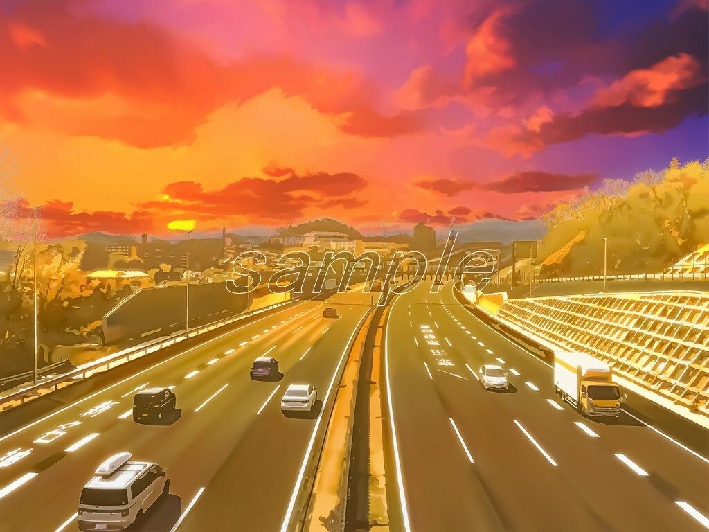 サンプル-高速道路の俯瞰 【背景素材（夕方差分＋空くり抜きセット）】 - サンプル画像