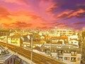 線路と都心部の住居【背景素材（夕方差分＋空くり抜きセット）】 画像1