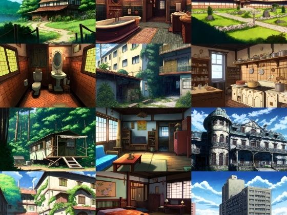 【アニメ映画風の家や室内の背景】著作権フリーの高解像度画像（100枚）