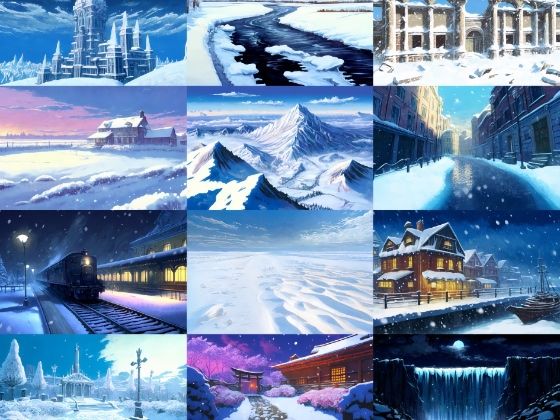 【アニメ映画風の雪国系の背景】著作権フリーの高解像度画像（100枚）