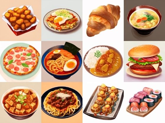 【色々な食べ物のイラスト】著作権フリーの高解像度画像（100枚）