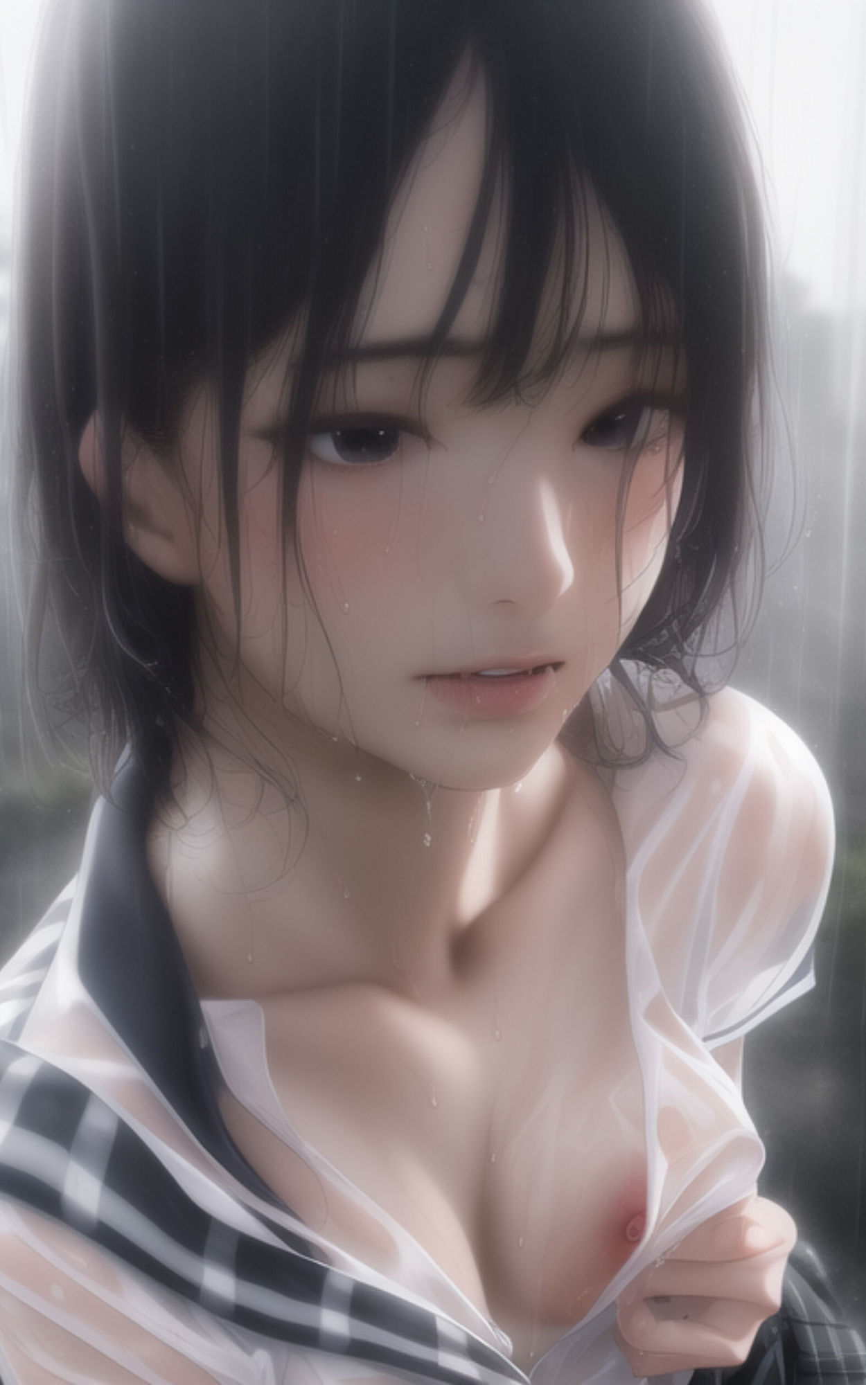 雨で濡れた制服美女が諦めてその場で脱いで全部見せてくれる写真集_4