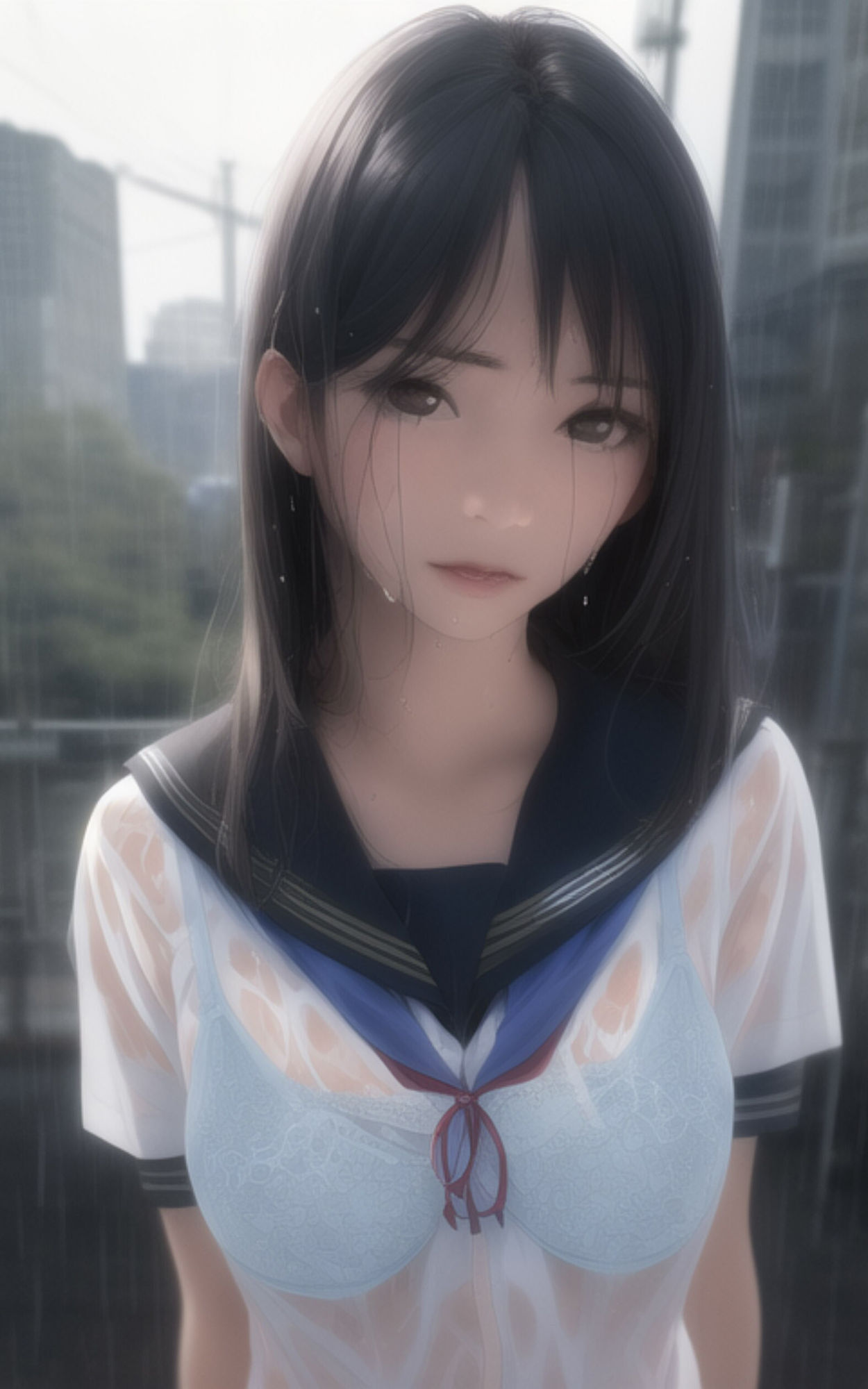 雨に濡れてしまった女子◯生の姿を楽しむ写真集 画像1