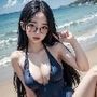 黒髪ロングヘアー 眼鏡ちゃんのスク水（巨乳）