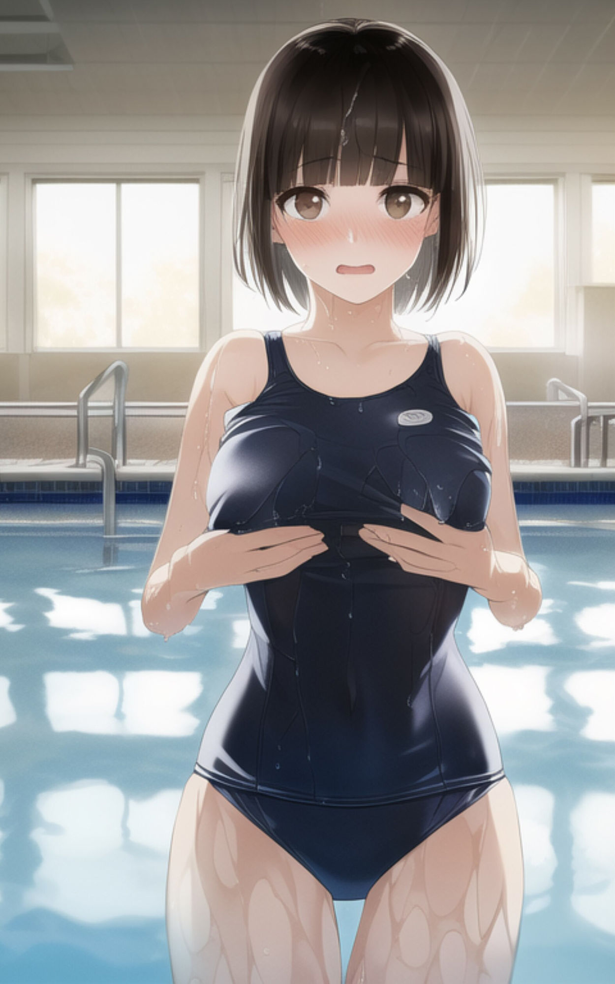 ロリ巨乳な女子校生にスクール水着を着せてプールに連れていく。_3