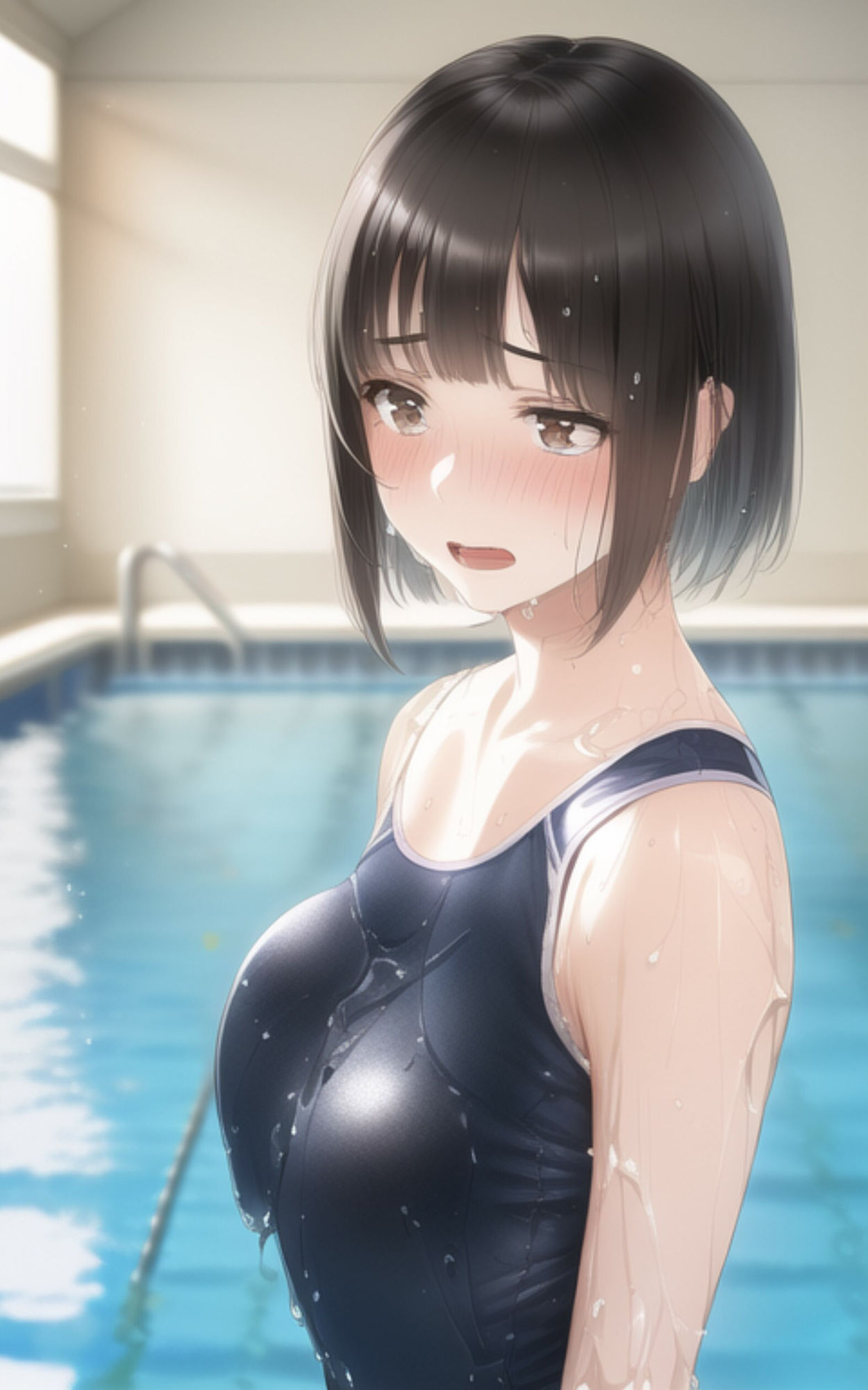 ロリ巨乳な女子校生にスクール水着を着せてプールに連れていく。3