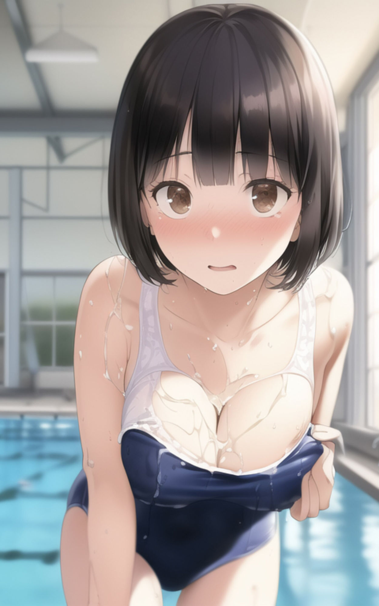 ロリ巨乳な女子校生にスクール水着を着せてプールに連れていく。_10