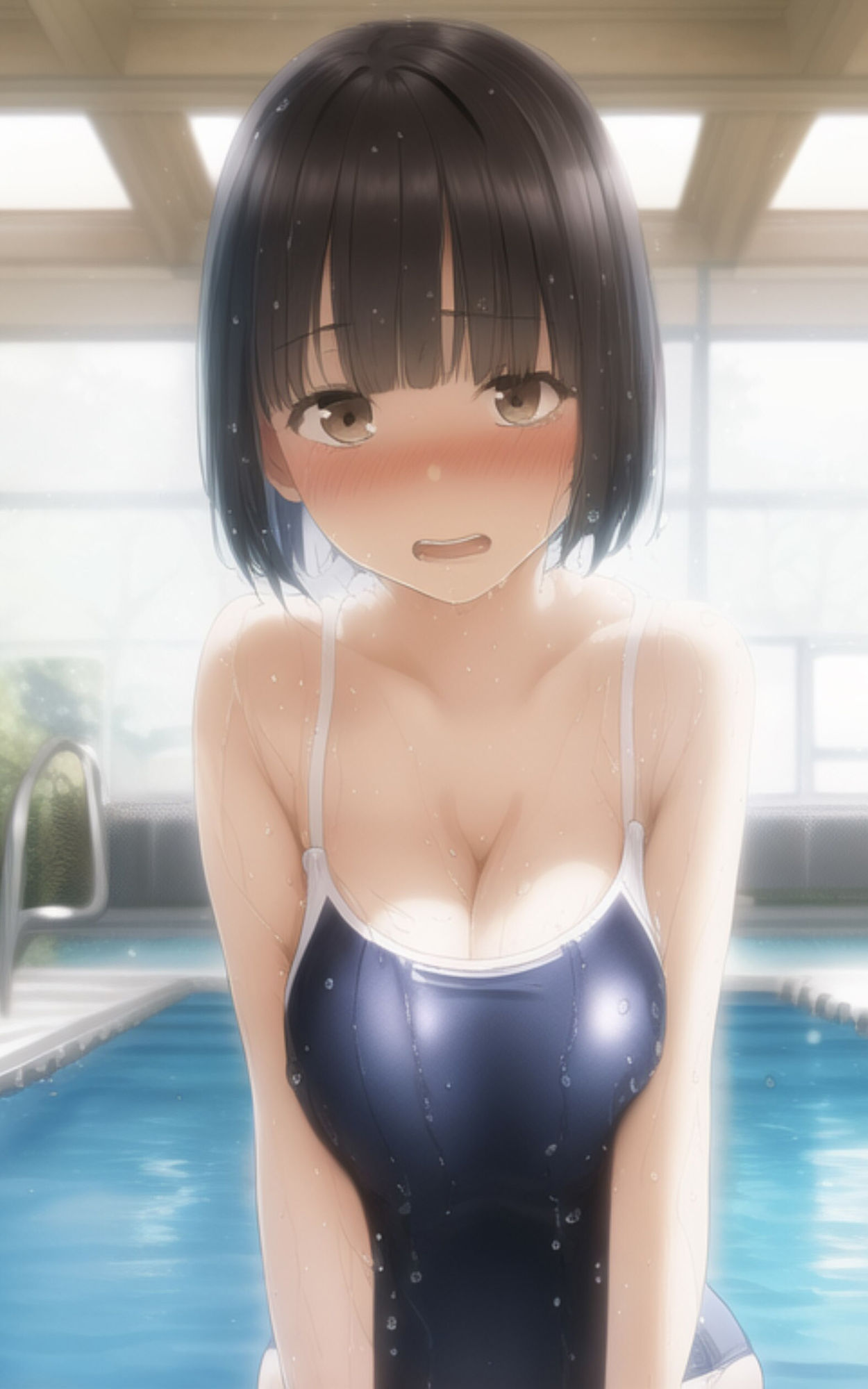 ロリ巨乳な女子校生にスクール水着を着せてプールに連れていく。_11