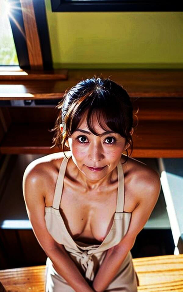 【初体験】熟れ過ぎ人妻 裸エプロンde乳首ビンビン！！「こんな格好初めて・・・」 画像8