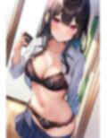 エロ自撮りで恥ずかしがる黒髪清楚系・制服たくしあげ＆パンチラ＆下着姿