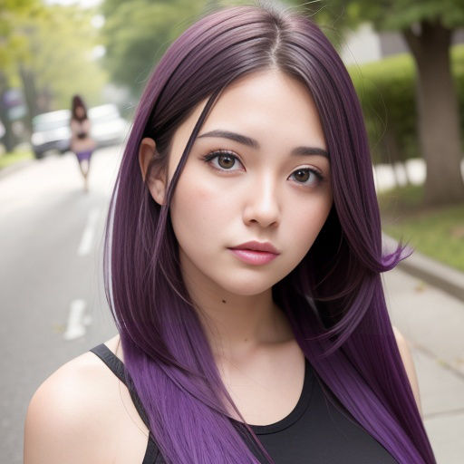 パープルヘアの美女のストリートスナップ（セリフなし AI画像集）5