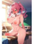 『ふたなり・女体化』ピンク髪ツインテールの爆乳JKが大量ザーメン放出