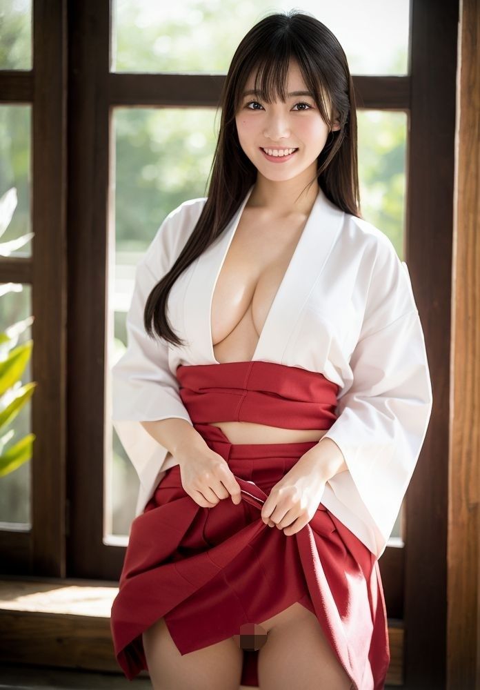 清楚な巫女さんのマ◯コ見せ 画像4