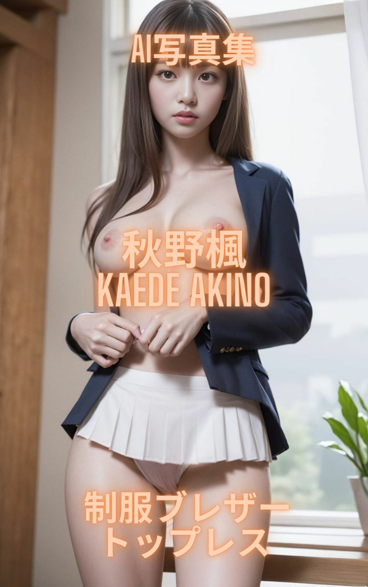 AI写真集 秋野楓 Kaede Akino 制服ブレザートップレス_5