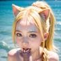 【初エッチ版】笑顔のマイクロビキニ貧乳女子校生ネコミミS級ロリ顔美少女の海外コスプレイヤー【AIグラビア写真集】No.009