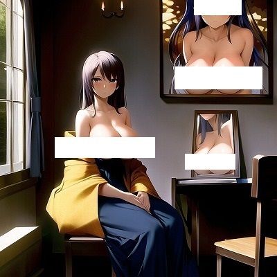 名画復刻:ヨハネス・フェルメールの名画『Woman with Paintings』（アニメ調） 画像2