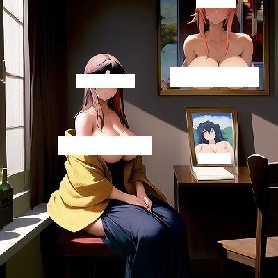 名画復刻:ヨハネス・フェルメールの名画『Woman with Paintings』（アニメ調） 画像5