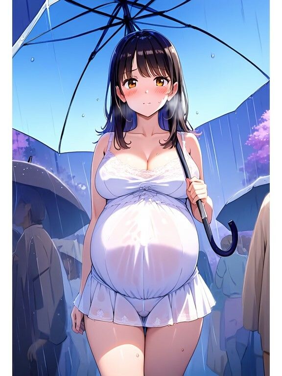 濡れ透け妊婦さん｜雨・シャワー・温泉でおっぱいとお尻が透けてる着衣エロ_2