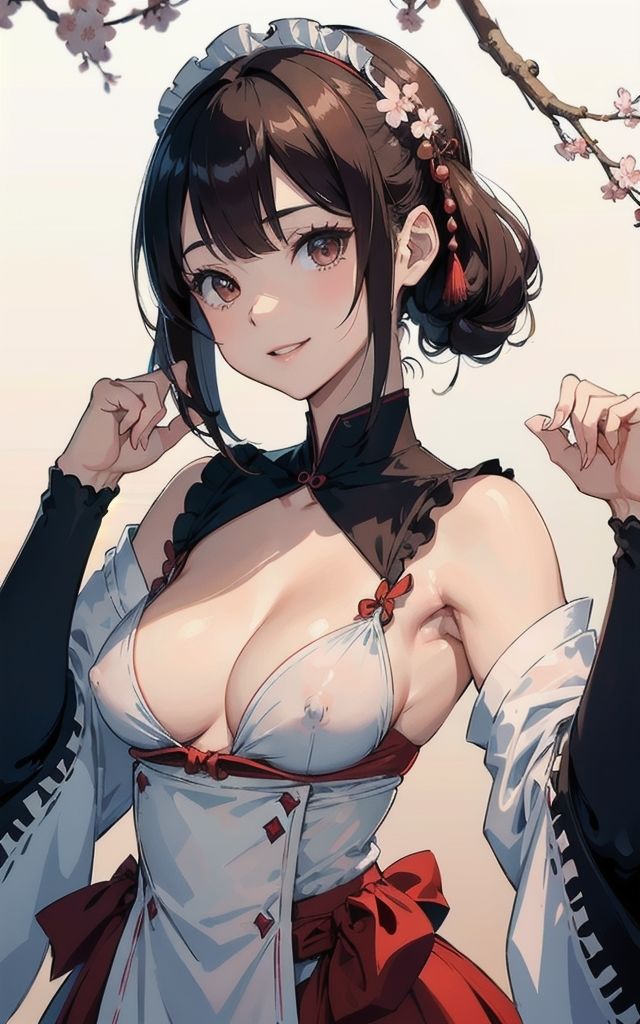 和風メイド美女 「私と一緒に桜見ない？」【AI美女イラスト集】 画像3