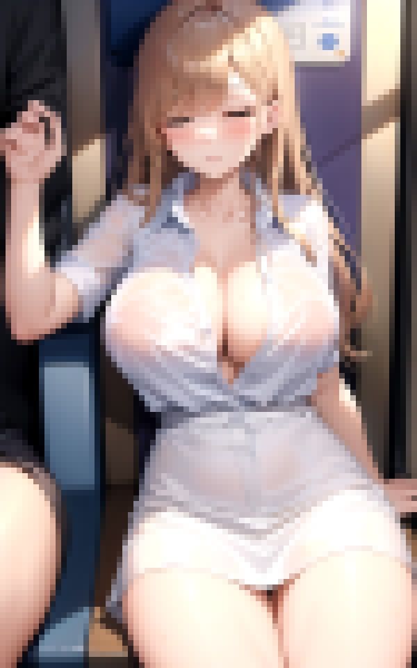 バスで寝落ちしている爆乳美女