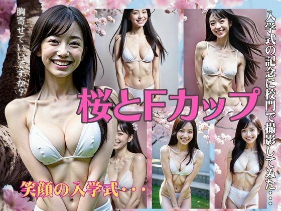 桜の下でFカップのビキニで入学式！入学式を記念に校門の前で写真撮影会