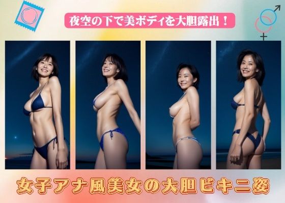 女子アナ風美女の大胆ビキニ姿〜夜空の下で美ボディを大胆露出！