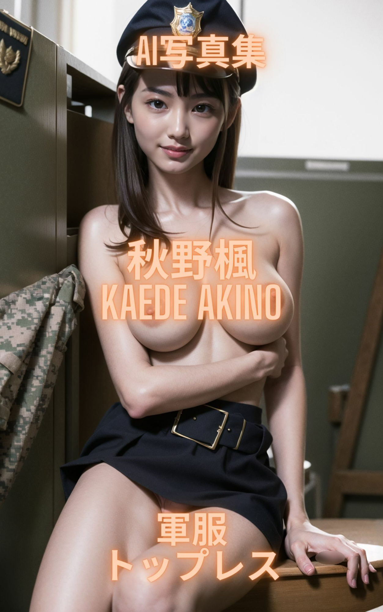 AI写真集 秋野楓 Kaede Akino 軍服トップレス 画像3