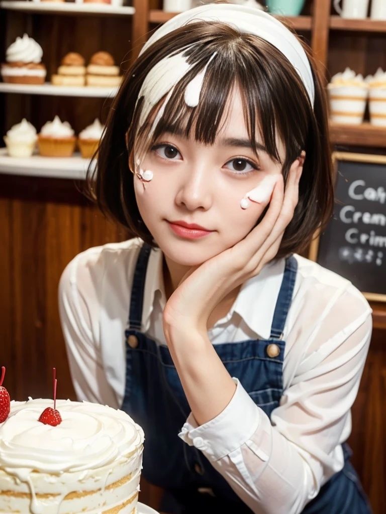 顔にクリーム塗りながら、ケーキを食べる女性たち 画像1