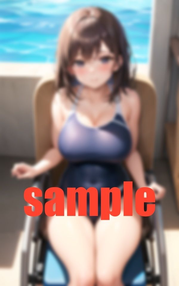 人目がないプールサイドで競泳水着を着た車椅子女子と_2