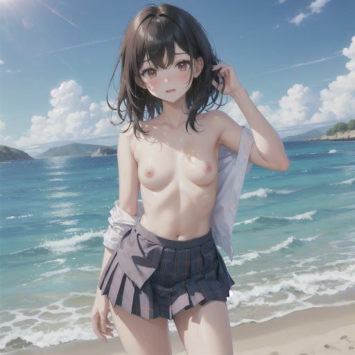 海辺で遊ぶ、びしょ濡れ制服美少女_2