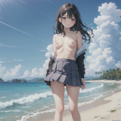 海辺で遊ぶ、びしょ濡れ制服美少女_4