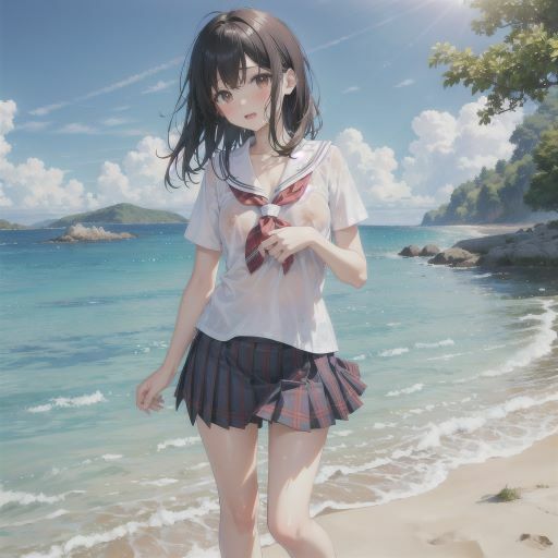 海辺で遊ぶ、びしょ濡れ制服美少女_7