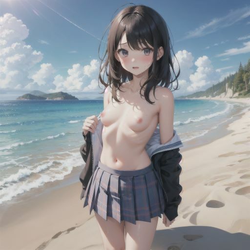 海辺で遊ぶ、びしょ濡れ制服美少女_8