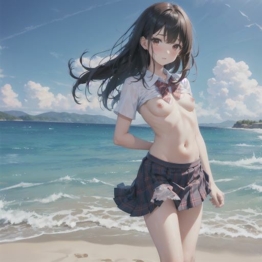 海辺で遊ぶ、びしょ濡れ制服美少女_9