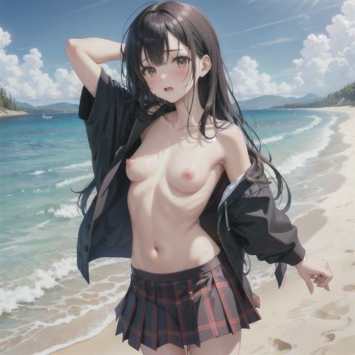 海辺で遊ぶ、びしょ濡れ制服美少女_10
