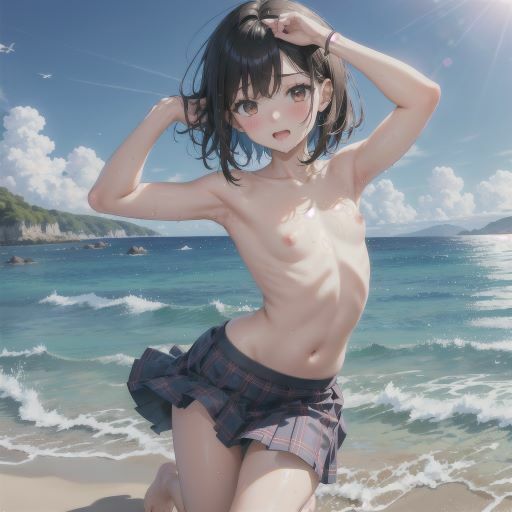 海辺で遊ぶ、びしょ濡れ制服美少女_11