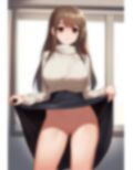 ニットの女の子が催●にかかってスカートをたくし上げている画像 画像1