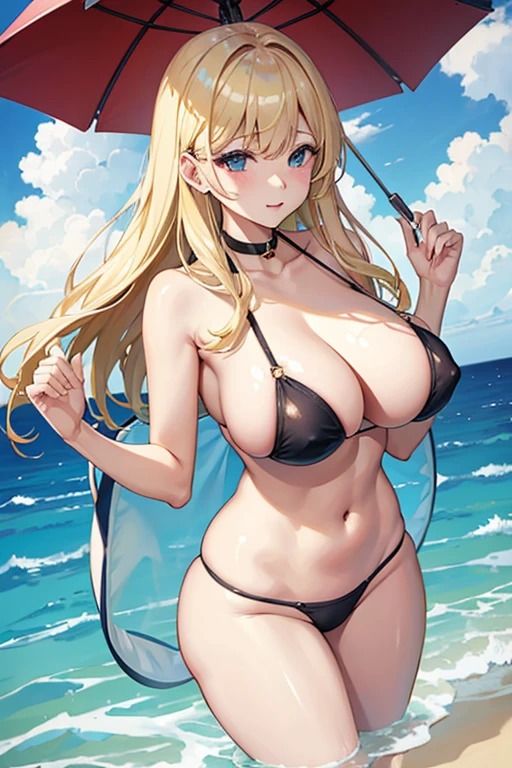 海辺の巨乳金髪美女_3