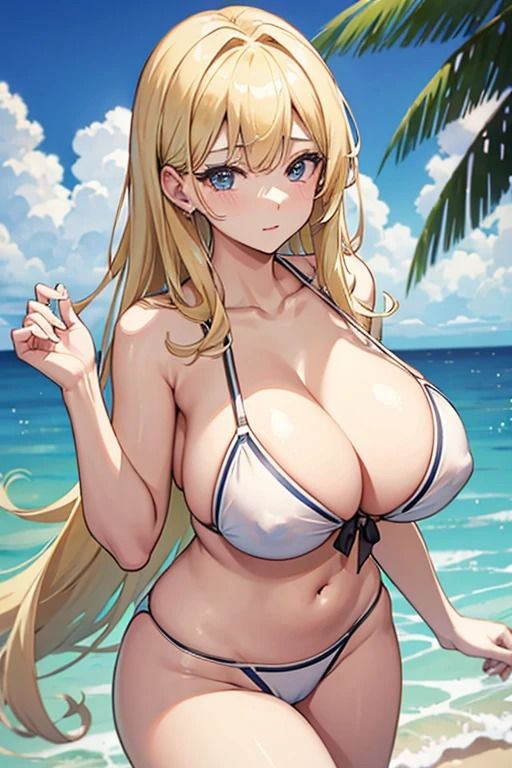 海辺の巨乳金髪美女_4