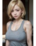 金髪ショートヘアの巨乳美女のタンクトップ姿 画像1