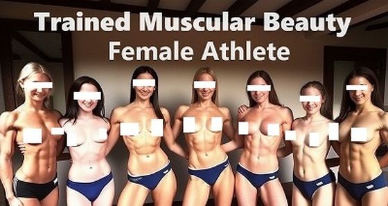 トップレス集合写真:程よい筋肉美のスポーツ女子7名（男なし）_1