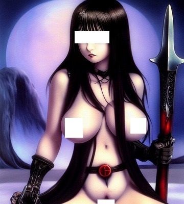 ホラーアート:魔乳の餌食になりたい？小悪魔仕様の武器を持つ3匹の巨乳小悪魔_4